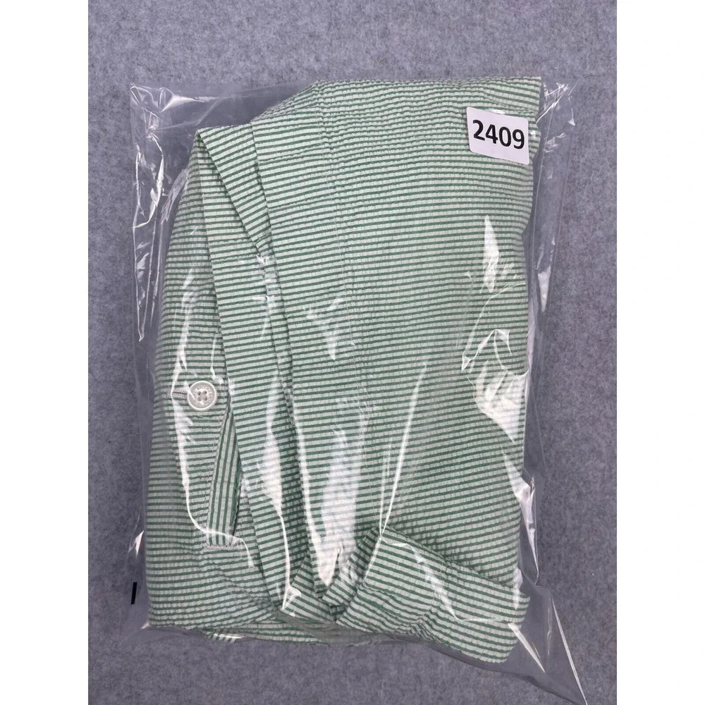 Brooks Brothers Shorts Mens 38 (Measures 36) Green Striped Beach Seersucker‎
